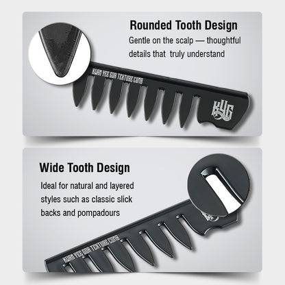 Two hair combs with rounded and wide teeth on a gray background