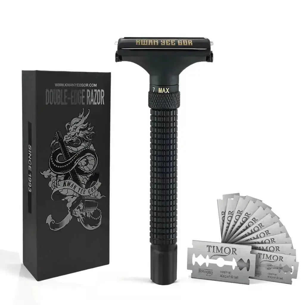 KWAN YEE GOR Double-Edge Safety Razor – Adjustable Brass Double-Edge Shaver with 10 Timor Blade KWAN YEE GOR
