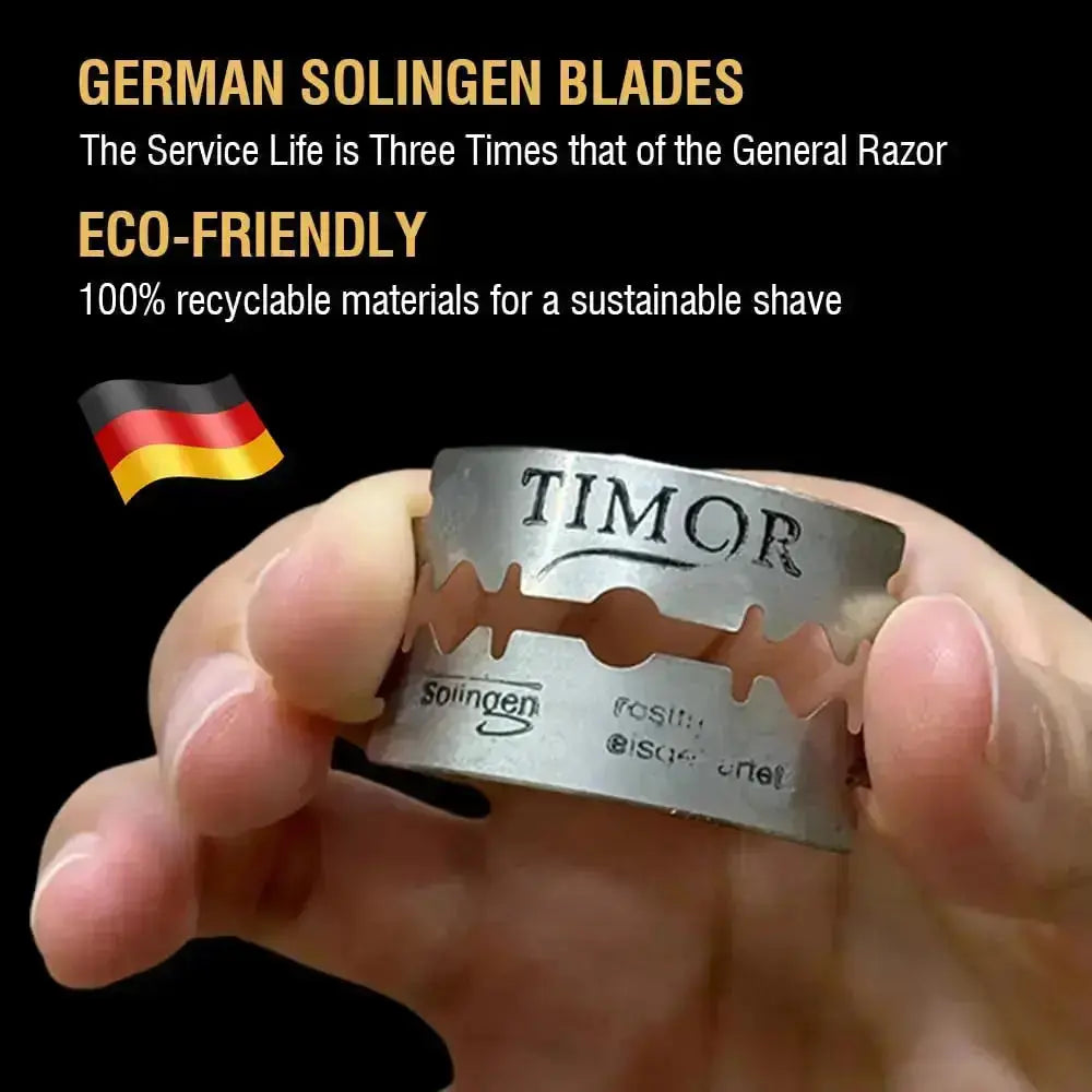 Full Brass Adjustable Safety Razor for Men | Butterfly Open & Long Handle | with 10 German Solingen Blades KWAN YEE GOR