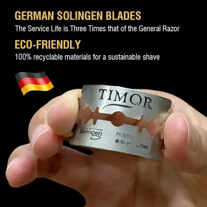 Full Brass Adjustable Safety Razor for Men | Butterfly Open & Long Handle | with 10 German Solingen Blades KWAN YEE GOR