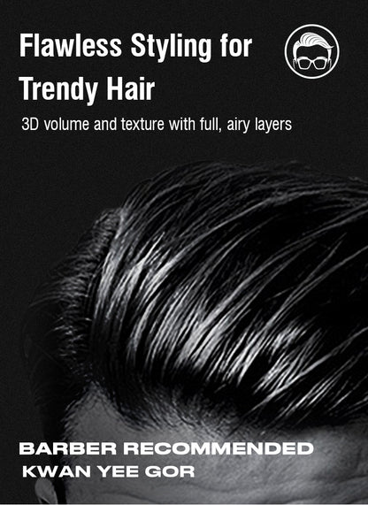 Advertisement for hair styling product with text 'Flawless Styling for Trendy Hair' and a close-up of styled hair.