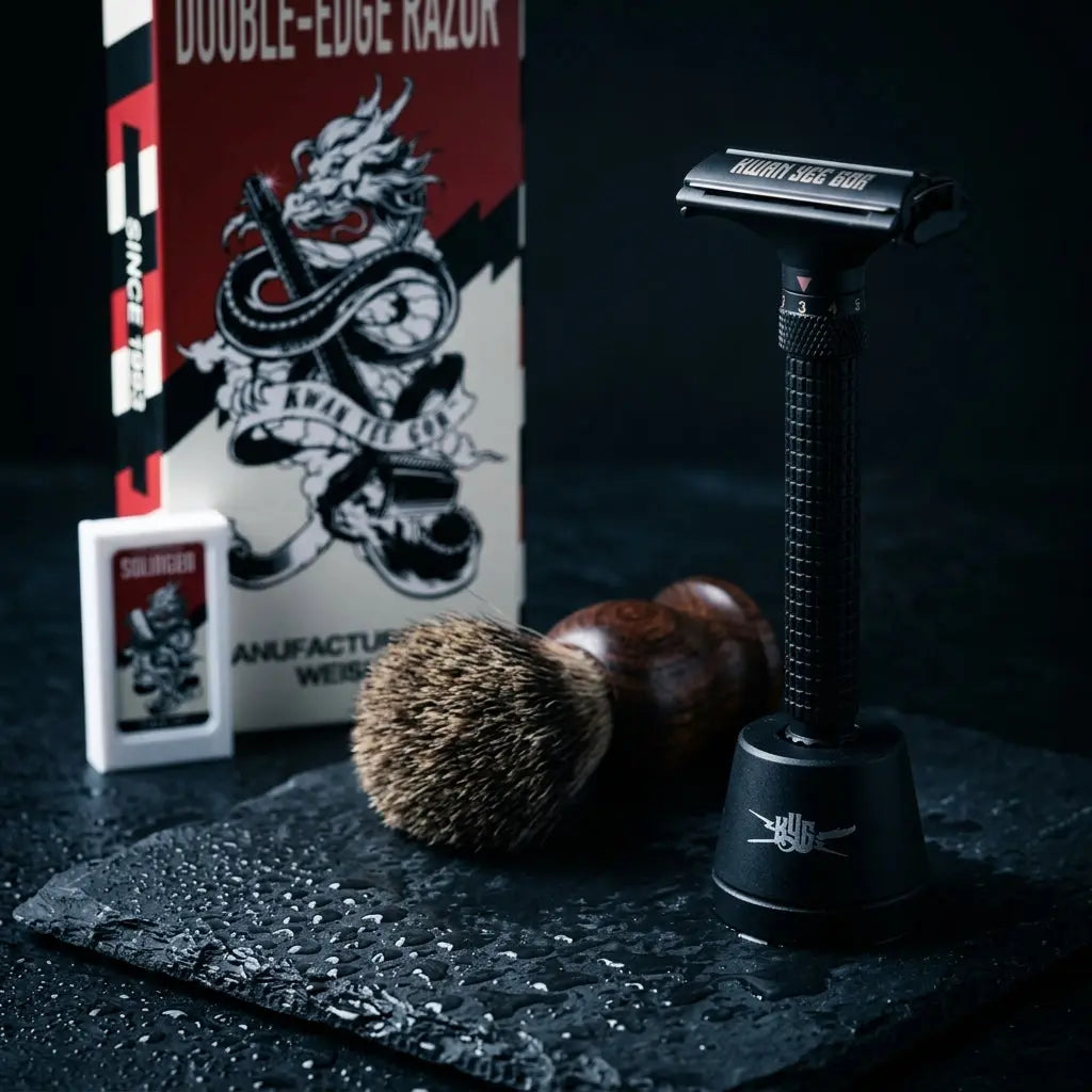 Adjustable double-edge safety razor set — Elevated Lifestyle Scene | Generated by Modelize