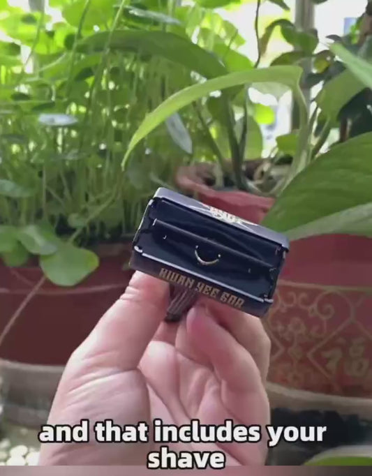 Full Brass Adjustable Safety Razor for Men | Butterfly Open & Long Handle | with 10 German Solingen Blades