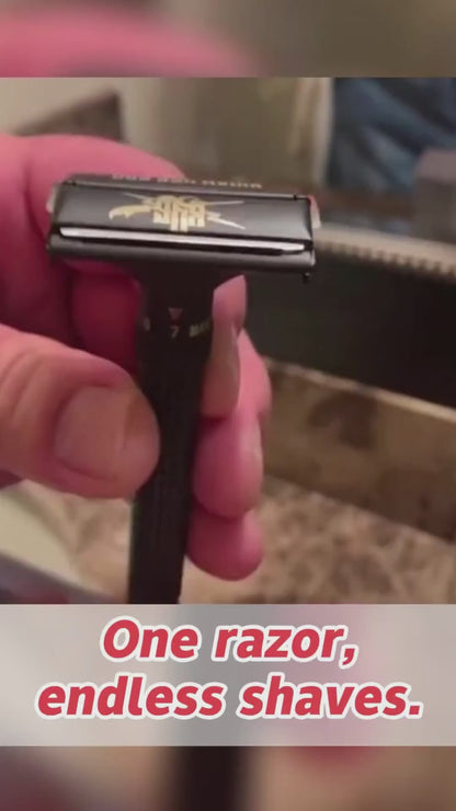 Full Brass Adjustable Safety Razor for Men | Butterfly Open & Long Handle | with 10 German Solingen Blades